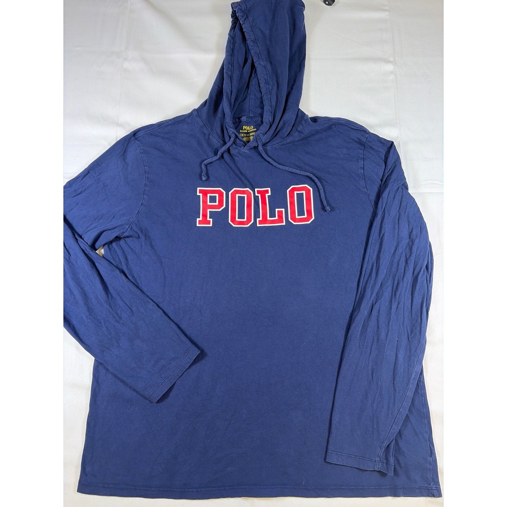 Polo Ralph Lauren Mens XL Navy Blue Long Sleeve Graphic Logo Hooded T-Shirt